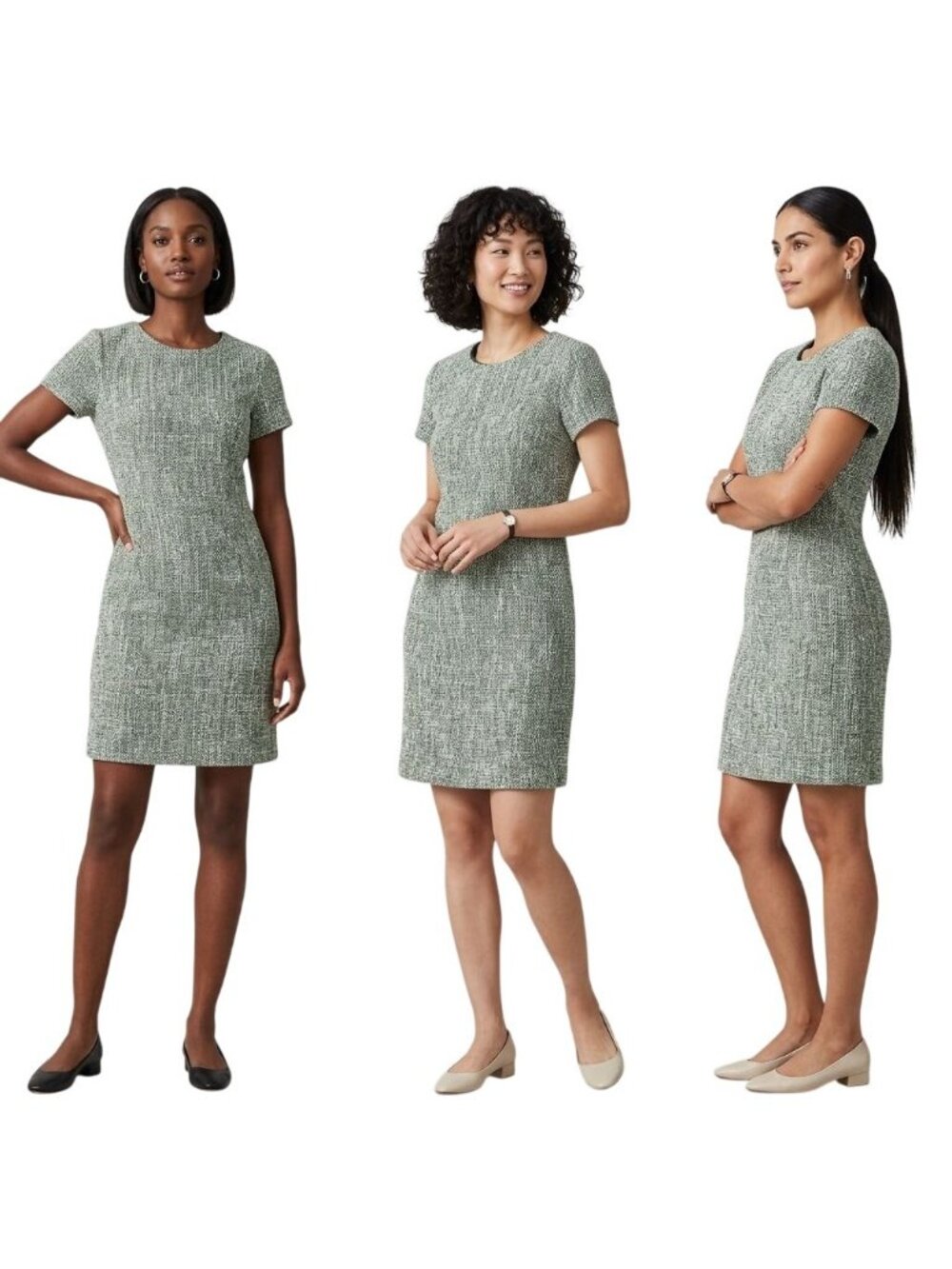 Banana Republic Tweed Dress  Size 14 Green Short Sleeve Sheath Lined Back Zip